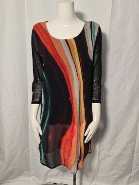 Alfani Black Sheath Dress with Multicolor Abstract Stripes
